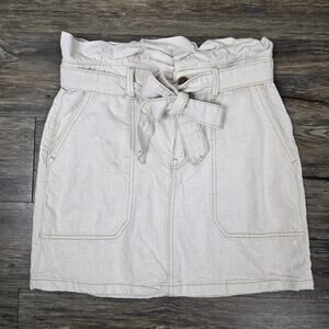 Free People Cream Denim Paperbag Waist Skirt 6 Tie Belt Western